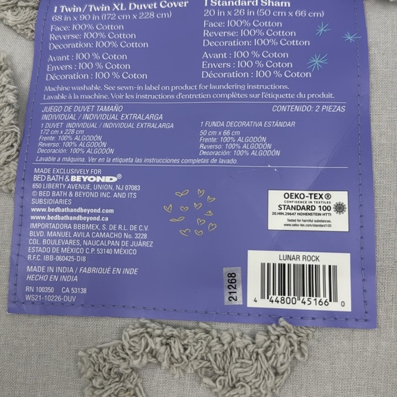 WILD SAGE Corinna Tufted Floral Duvet Cover Set TwinXL Lunar Rock (Gray) NEW - Picture 7 of 14